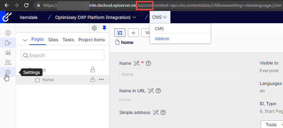 CMS Interface when logged in with SSO