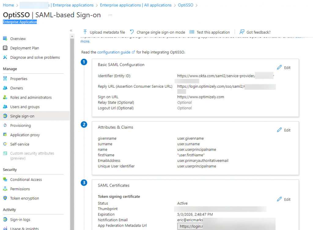 Azure AD Enterprise SSO Application example